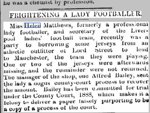 Frightening a Lady Footballer — Helen Matthews jersey dispute